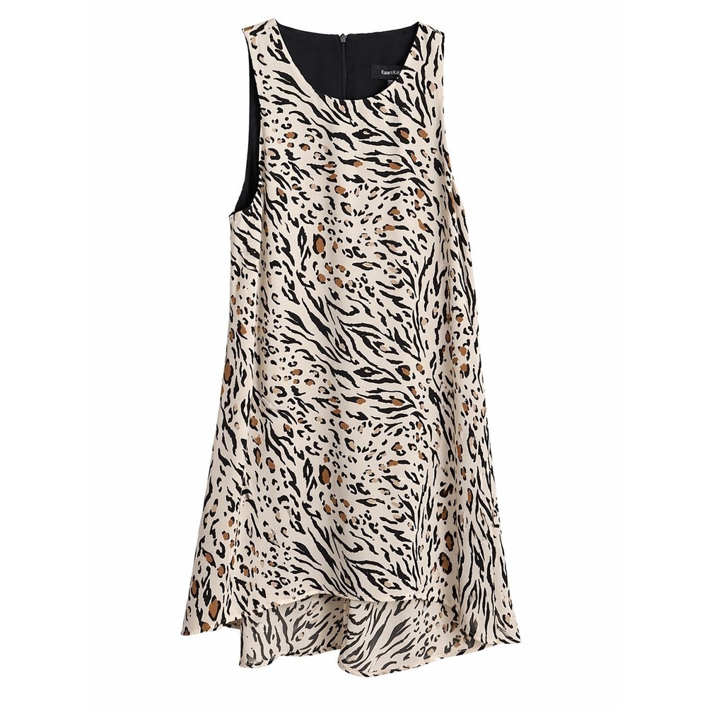 Karen Kane Animal Print Hi-Low Dress Size S Sleeveless USA Made Flowy